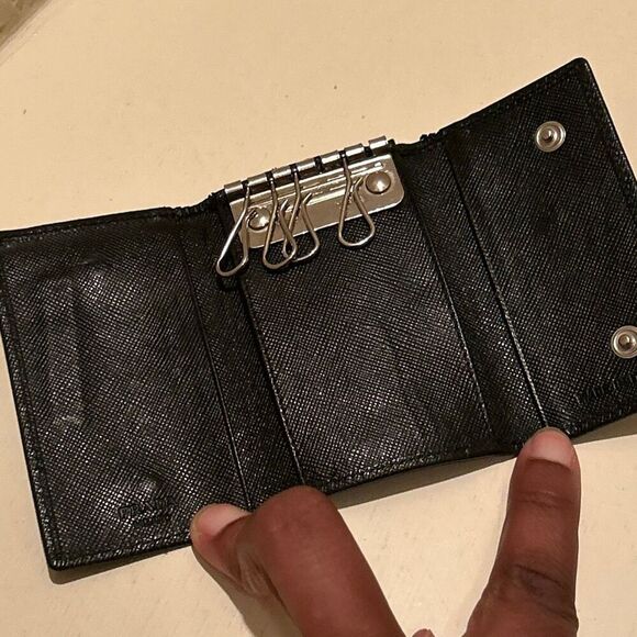 Prada Trifold Key Holder Card Wallet Black Leather Keycase Minimalist Luxury - Picture 6 of 13